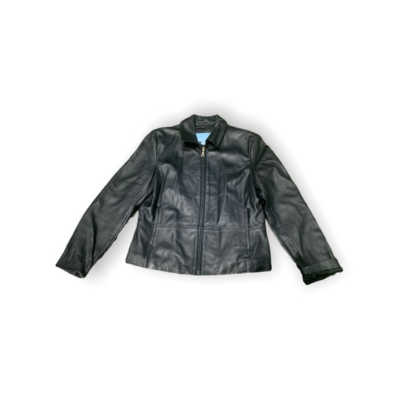 Nine West Black leather jacket womens Large full zip